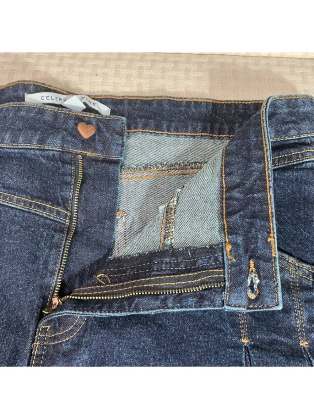 Celebrity Pink Women's XL Denim Western Style Pleated Mini Skirt Side Pockets - Picture 3 of 10